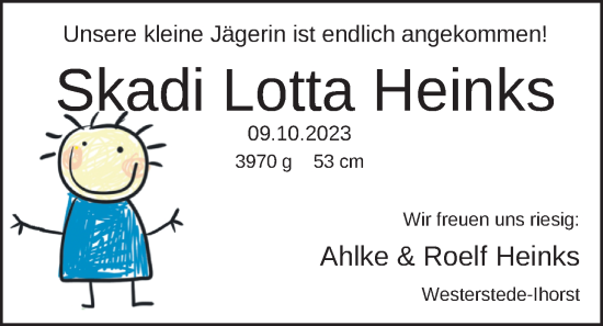 Babyanzeige von Skadi Lotta Heinks von EZ