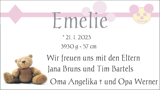 Babyanzeige von Emelie Bruns von Nordwest-Zeitung