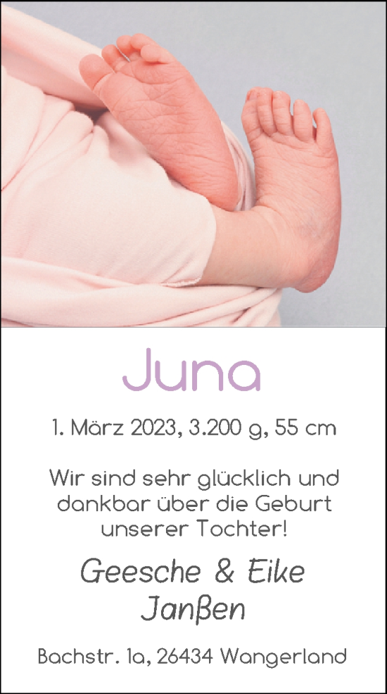 Babyanzeige von Juna  von BM