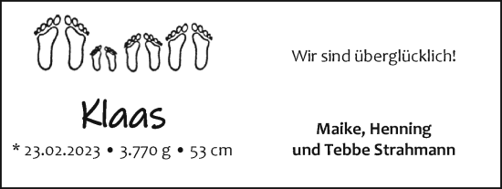 Babyanzeige von Klaas  von EZ