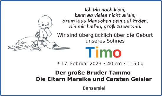 Babyanzeige von Timo Geisler von BM