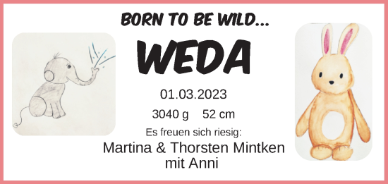 Babyanzeige von Weda  von BM