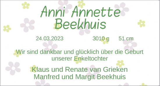 Babyanzeige von Anni Annette Beekhuis  von EZ