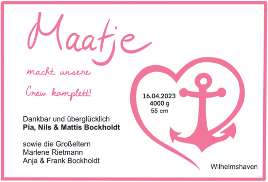Babyanzeige von Maatje  von BM