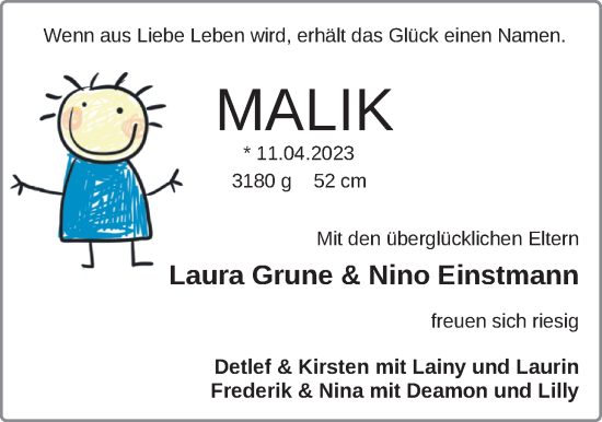 Babyanzeige von Malik  von EZ