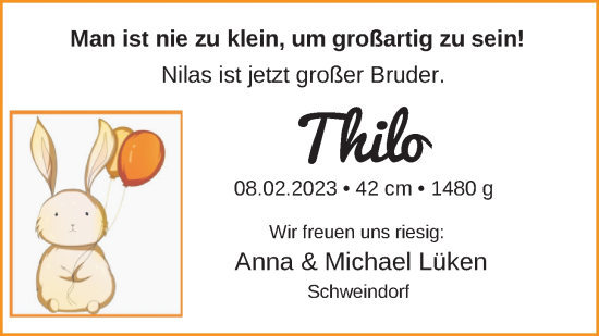 Babyanzeige von Thilo Lüken von BM