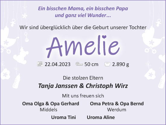 Babyanzeige von Amelie  von BM