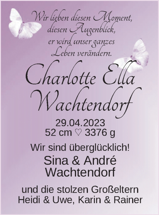 Babyanzeige von Charlotte Ella Wachtendorf von Nordwest-Zeitung