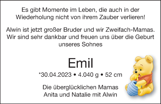 Babyanzeige von Emil  von BM