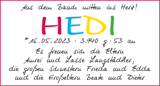 Babyanzeige von Hedi  von BM