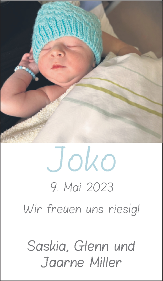 Babyanzeige von Joko Miller von Nordwest-Zeitung