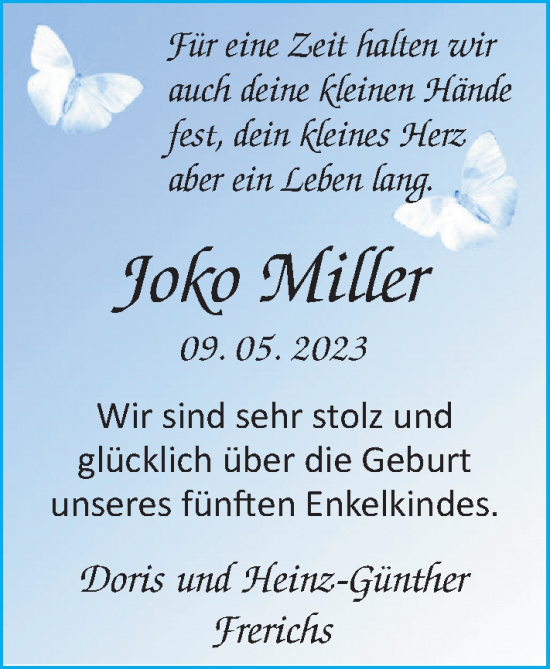 Babyanzeige von Joko Miller von Nordwest-Zeitung