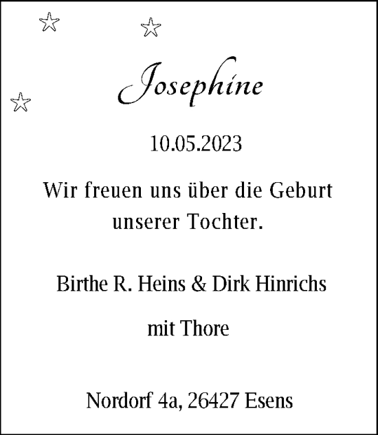 Babyanzeige von Josephine  von BM