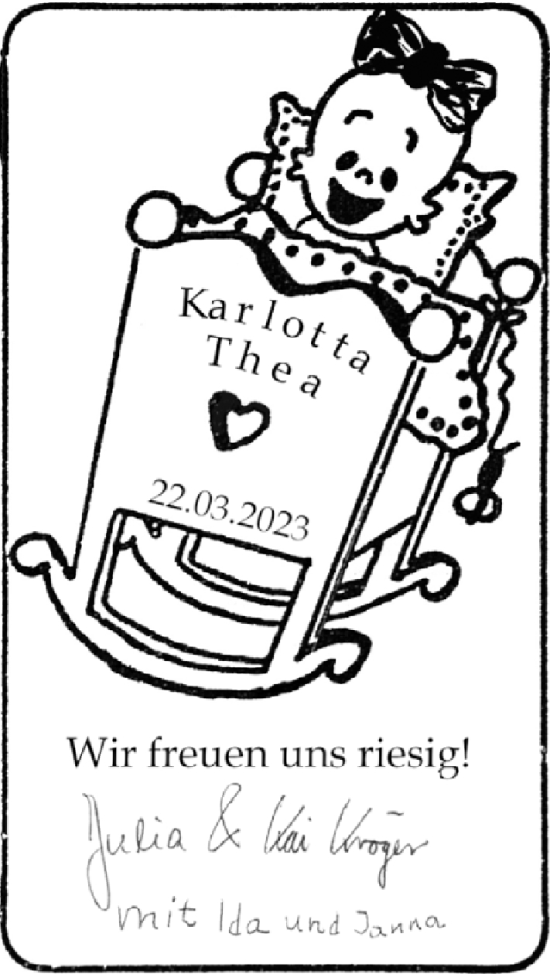 Babyanzeige von Karlotta Thea Kröger von BM