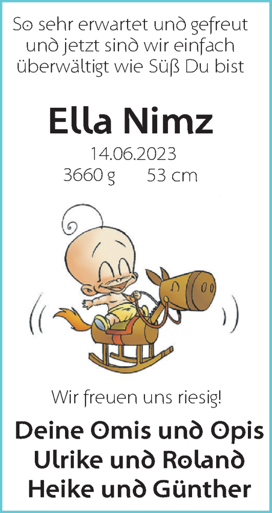 Babyanzeige von Ella Nimz von Nordwest-Zeitung