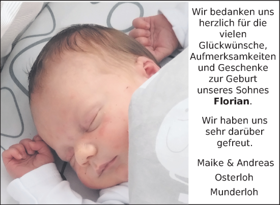 Babyanzeige von Florian Osterloh von Nordwest-Zeitung