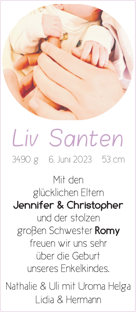 Babyanzeige von Liv  von Nordwest-Zeitung
