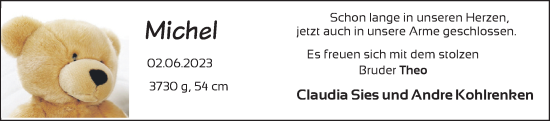 Babyanzeige von Michel Sies von Nordwest-Zeitung