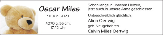 Babyanzeige von Oscar Miles  von BM