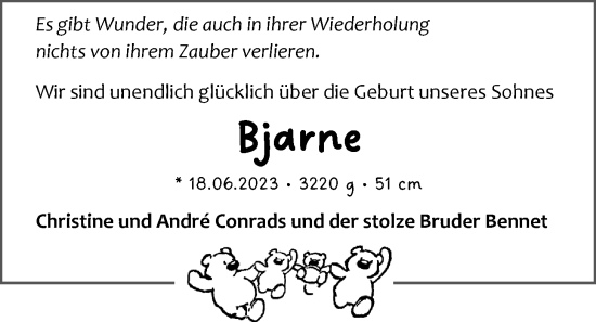 Babyanzeige von Bjaarne Conrads von EZ