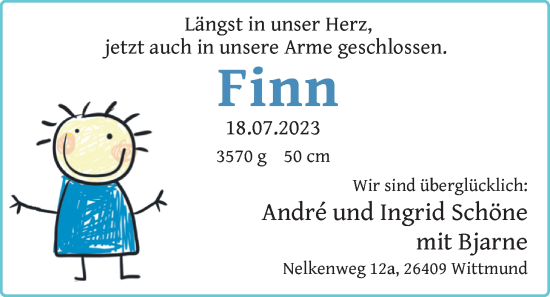 Babyanzeige von Finn  von BM
