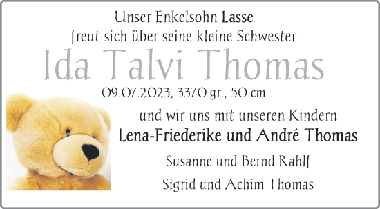 Babyanzeige von Ida Talvi Thomas von BM