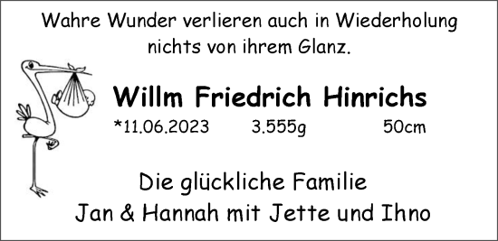 Babyanzeige von Willm Friedrich Hinrichs von EZ