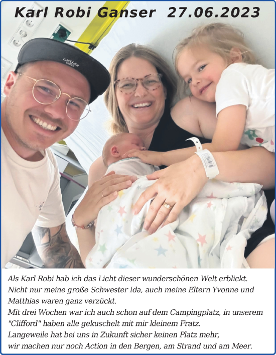 Babyanzeige von Karl Robi Ganser von Nordwest-Zeitung