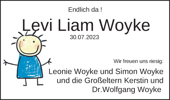 Babyanzeige von Levi Liam Woyke von Nordwest-Zeitung