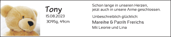 Babyanzeige von Tony  von BM