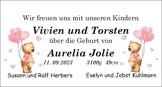 Babyanzeige von Aurelia Jolie  von Nordwest-Zeitung