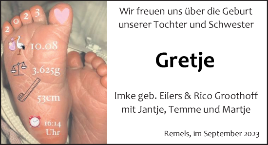 Babyanzeige von Gretje  von EZ