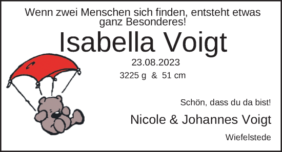 Babyanzeige von Isabella Voigt von Nordwest-Zeitung