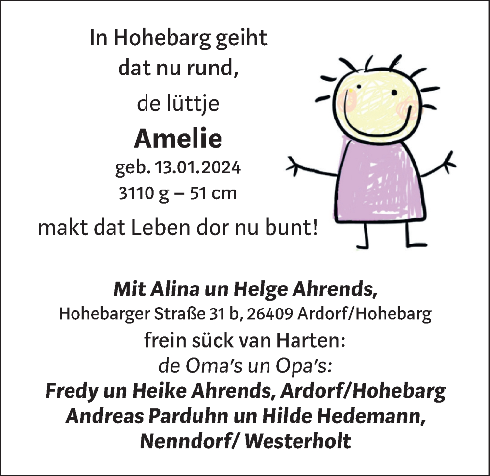 Anzeige für Amelie Ahrends vom 20.01.2024 aus BM
