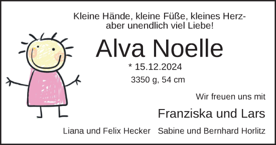 Babyanzeige von Alva Noelle Hecker von BM