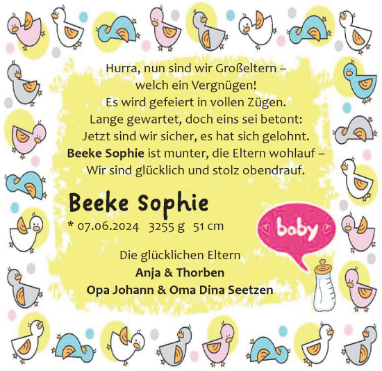Babyanzeige von Beeke Sophie  von EZ