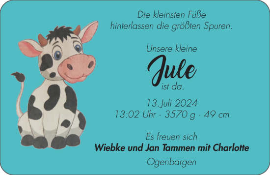 Babyanzeige von Jule Tammen von BM