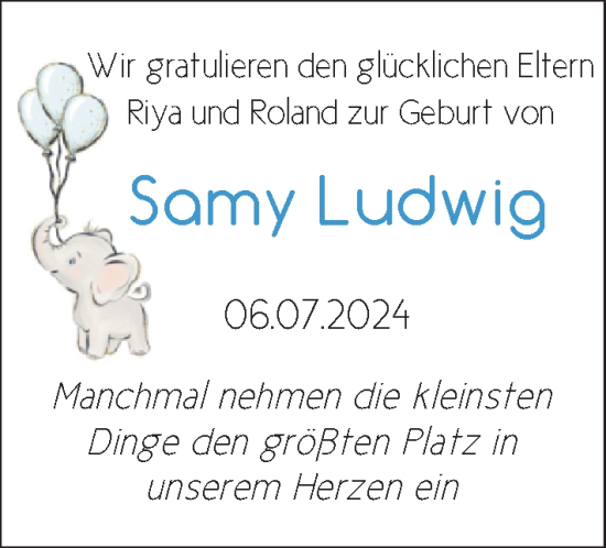 Babyanzeige von Samy Ludwig  von Nordwest-Zeitung