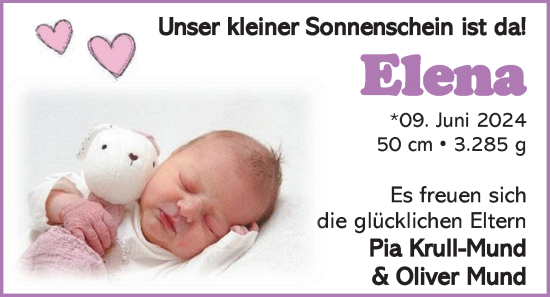 Babyanzeige von Elena  von EZ