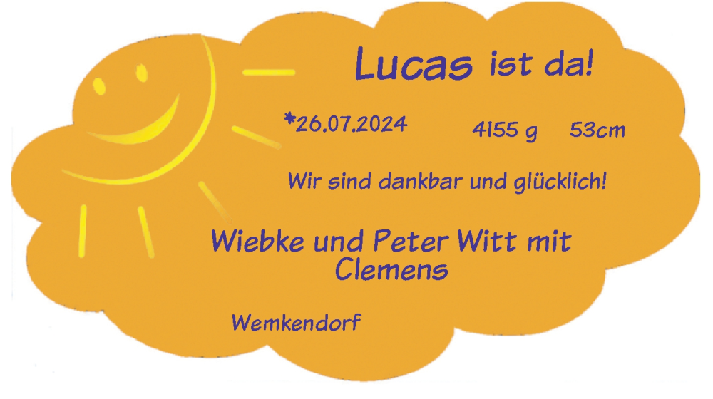 Anzeige für Lucas Witt vom 10.08.2024 aus Nordwest-Zeitung