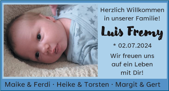Babyanzeige von Luis Fremy von EZ