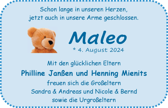 Babyanzeige von Maleo  von BM