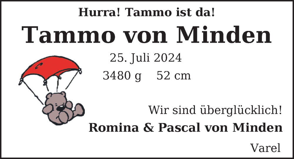 Anzeige für Tammo von Minden vom 10.08.2024 aus Nordwest-Zeitung