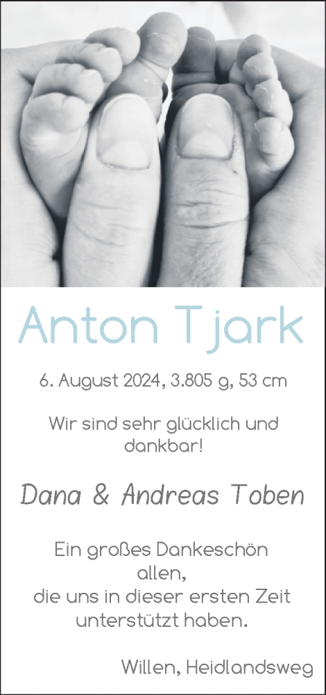 Babyanzeige von Anton Tjark  von BM