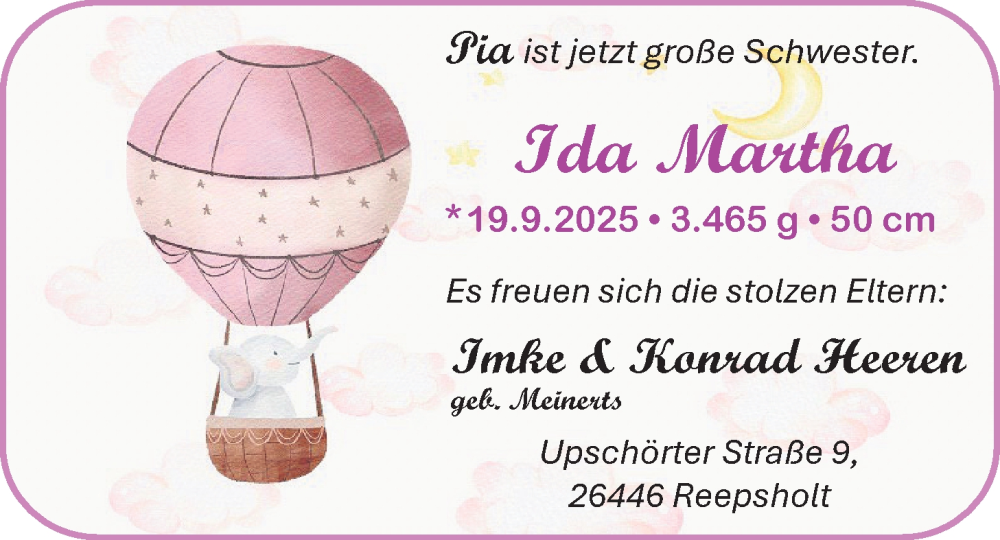 Anzeige für Ida Martha vom 11.10.2025 aus BM