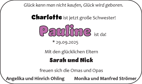 Babyanzeige von Pauline  von EZ