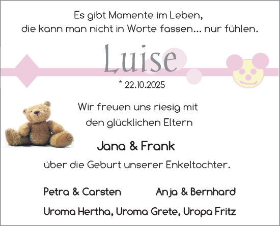 Babyanzeige von Luise  von EZ