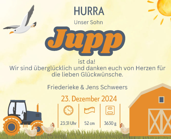Babyanzeige von Jupp Schweers von Nordwest-Zeitung