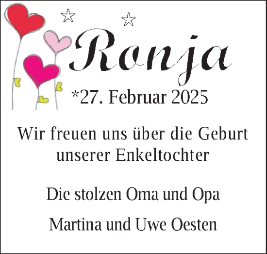 Babyanzeige von Ronja  von BM