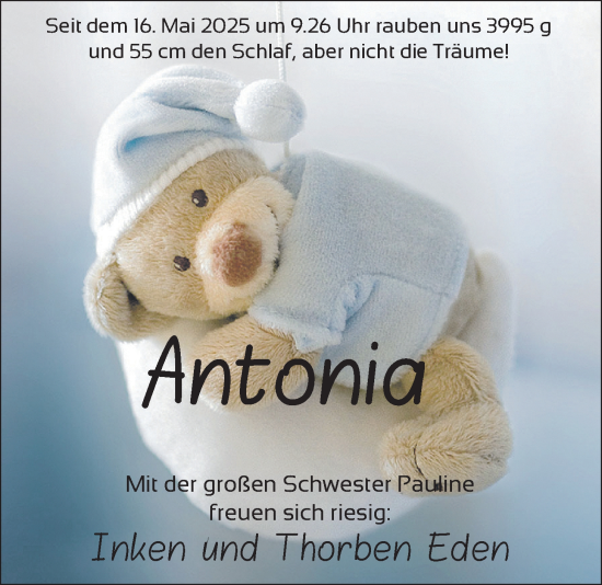 Babyanzeige von Antonia Eden von BM